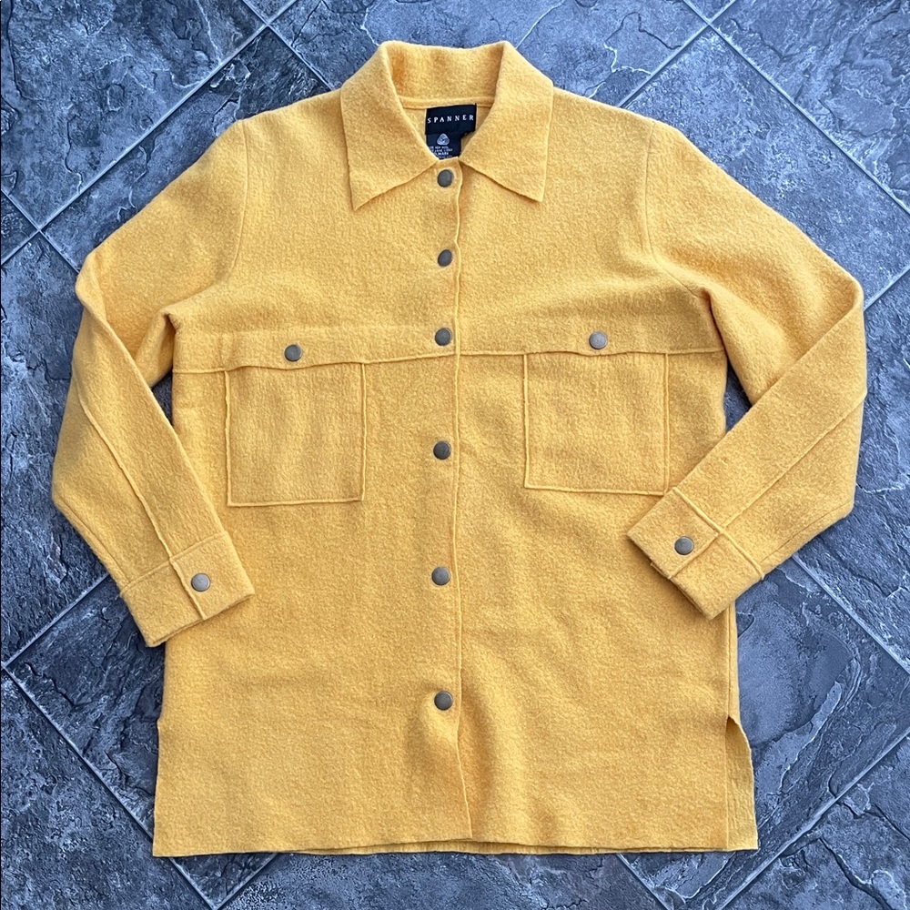 SPANNER Woolmark Mustard Yellow Button-up Shacket Cottagecore Coastal Preppy